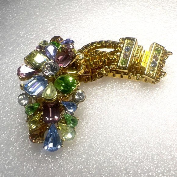 Ben Amun Bracelet Pastel Crystals Triple Box Link Chain Gold Tone Statement - Picture 9 of 16